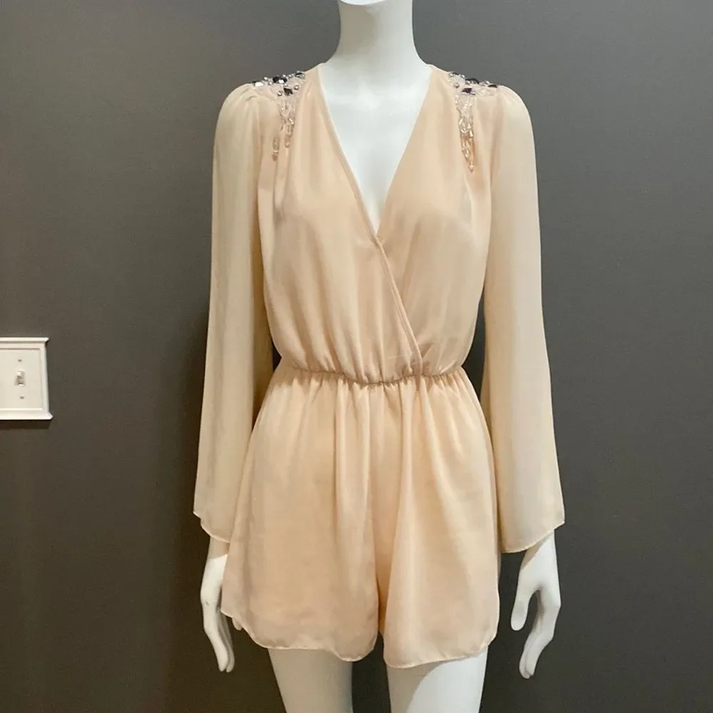do & be Nude Romper, Sheer long sleeve, beaded shoulder detail Size S